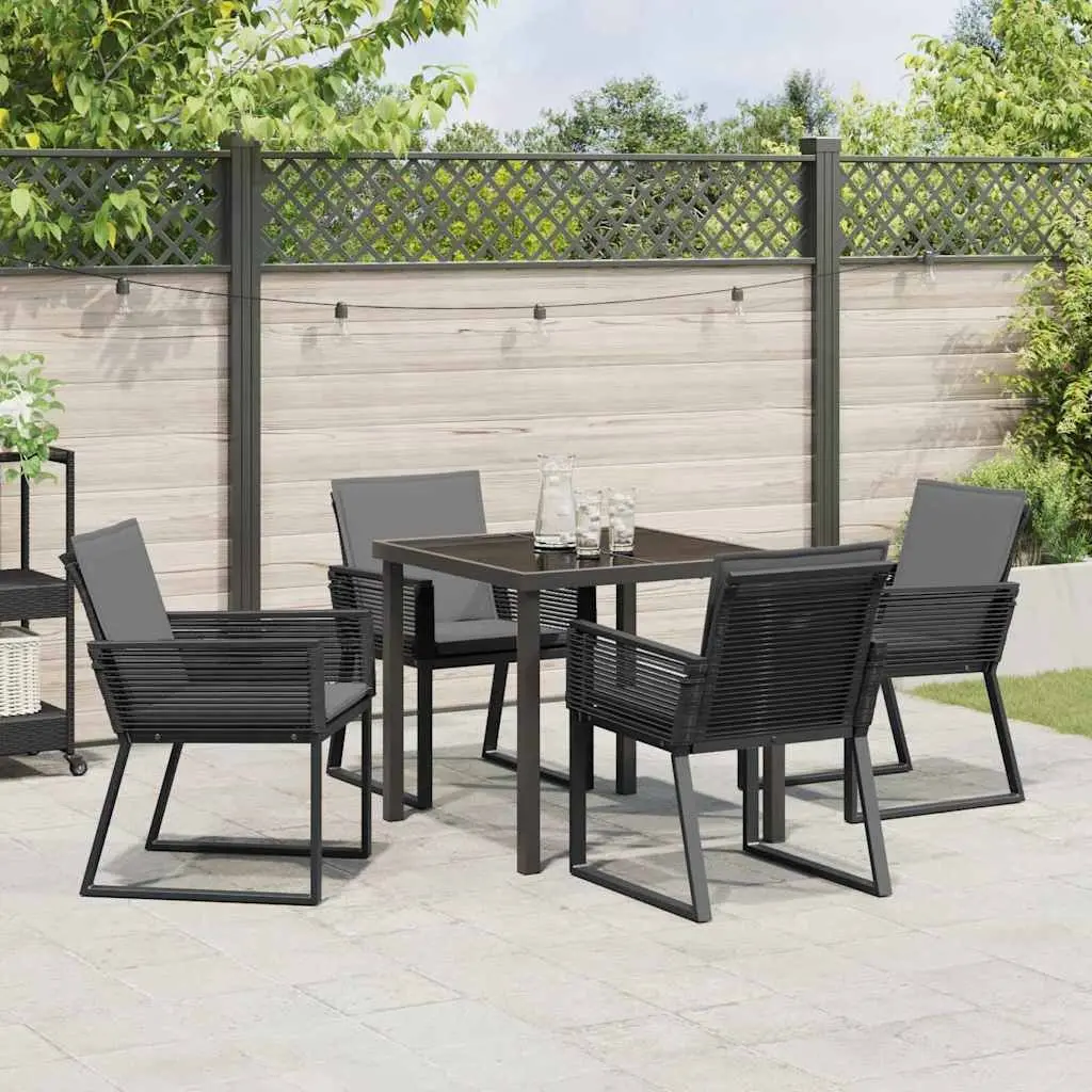 Garden Dining Set Black 5 Pieces Steel Frame Outdoor Furniture Patio Table