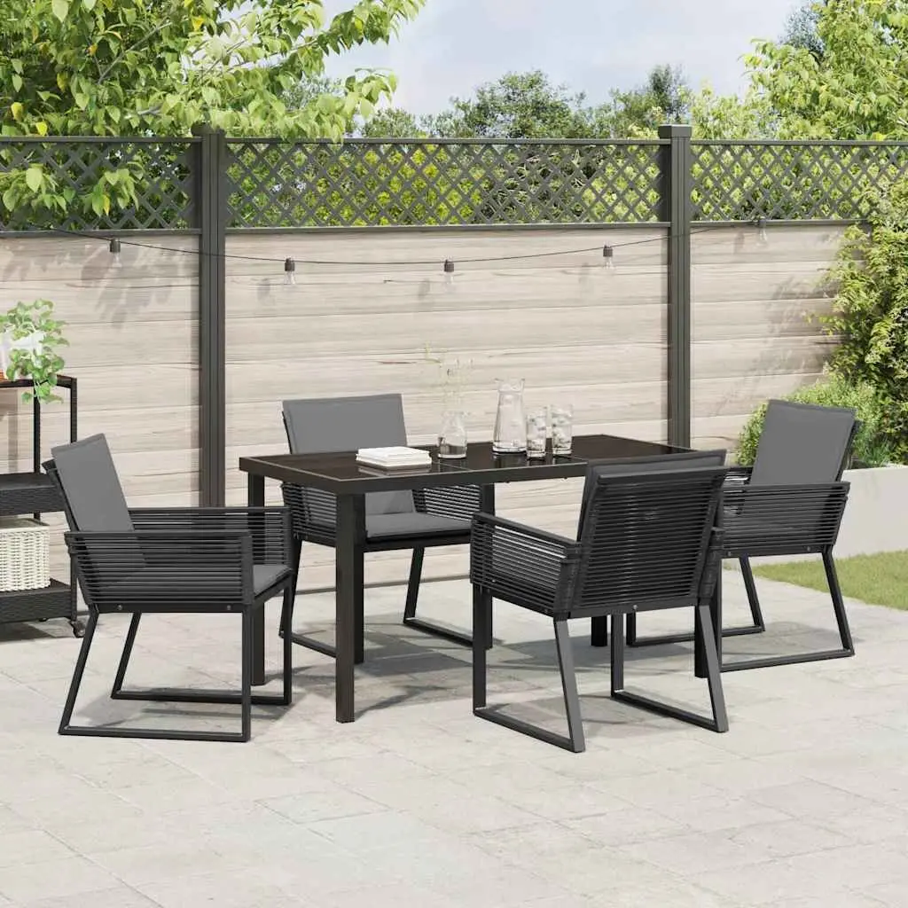 Garden Dining Set 5 Pieces Black Steel Frame Outdoor Furniture Patio Table