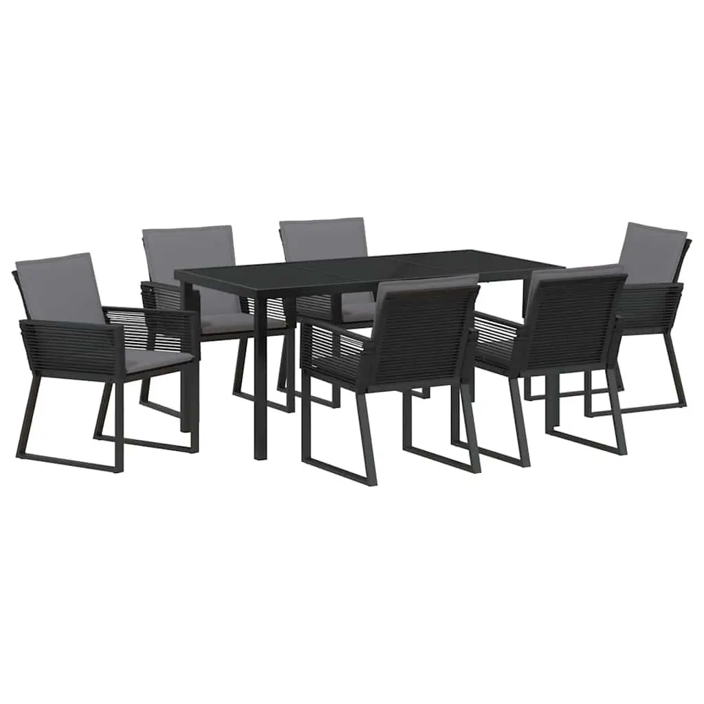 Garden Dining Set Black 7 Piece Outdoor Furniture Rattan Chairs Steel Frame