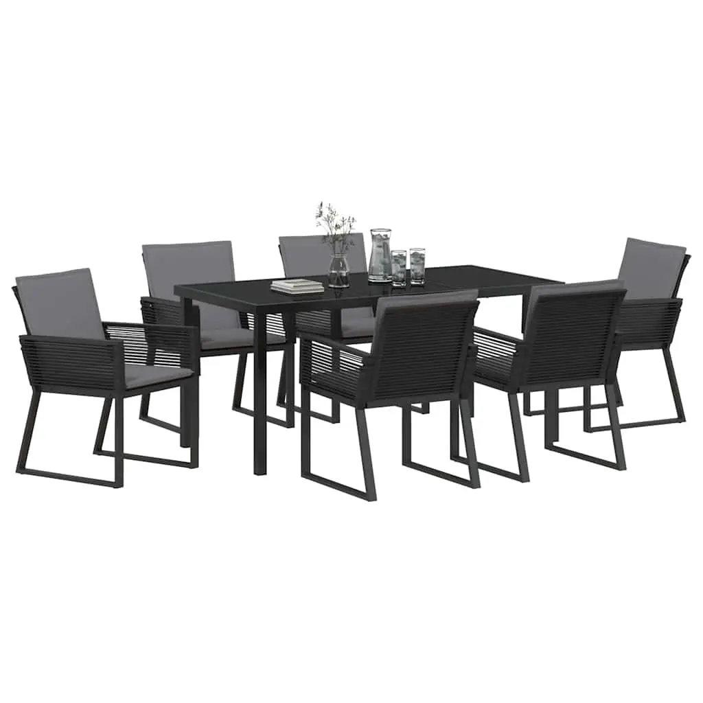 Garden Dining Set Black 7 Piece Outdoor Furniture Rattan Chairs Steel Frame