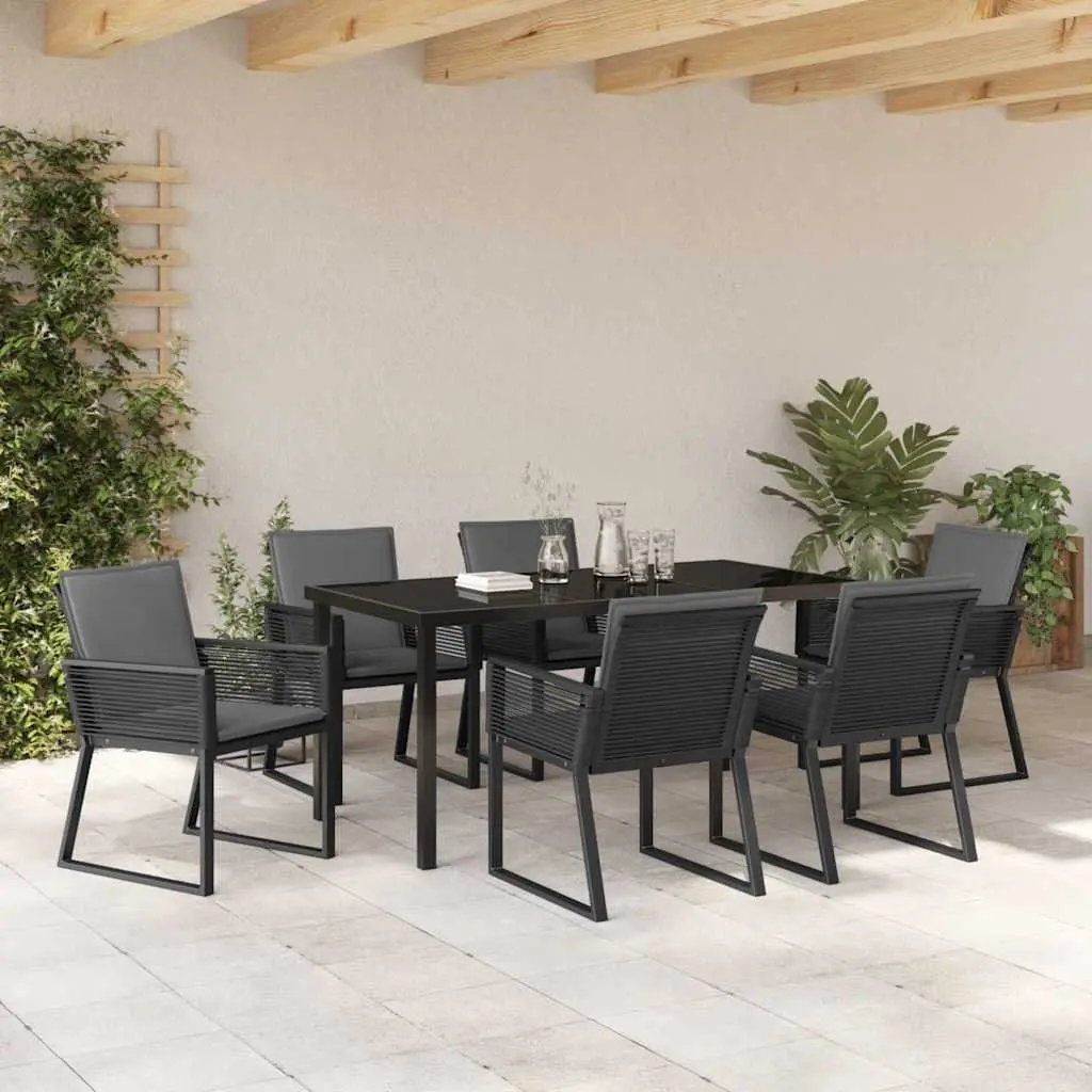 Garden Dining Set Black 7 Piece Outdoor Furniture Rattan Chairs Steel Frame