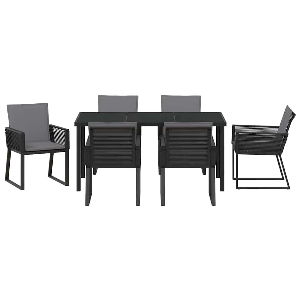 Garden Dining Set Black 7 Piece Outdoor Furniture Rattan Chairs Steel Frame