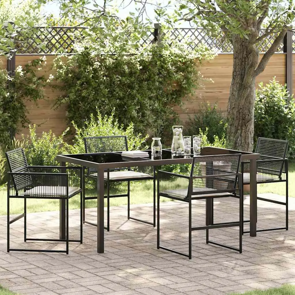 Garden Dining Set 5 Pieces Black Poly Rattan Outdoor Furniture Terrace Patio
