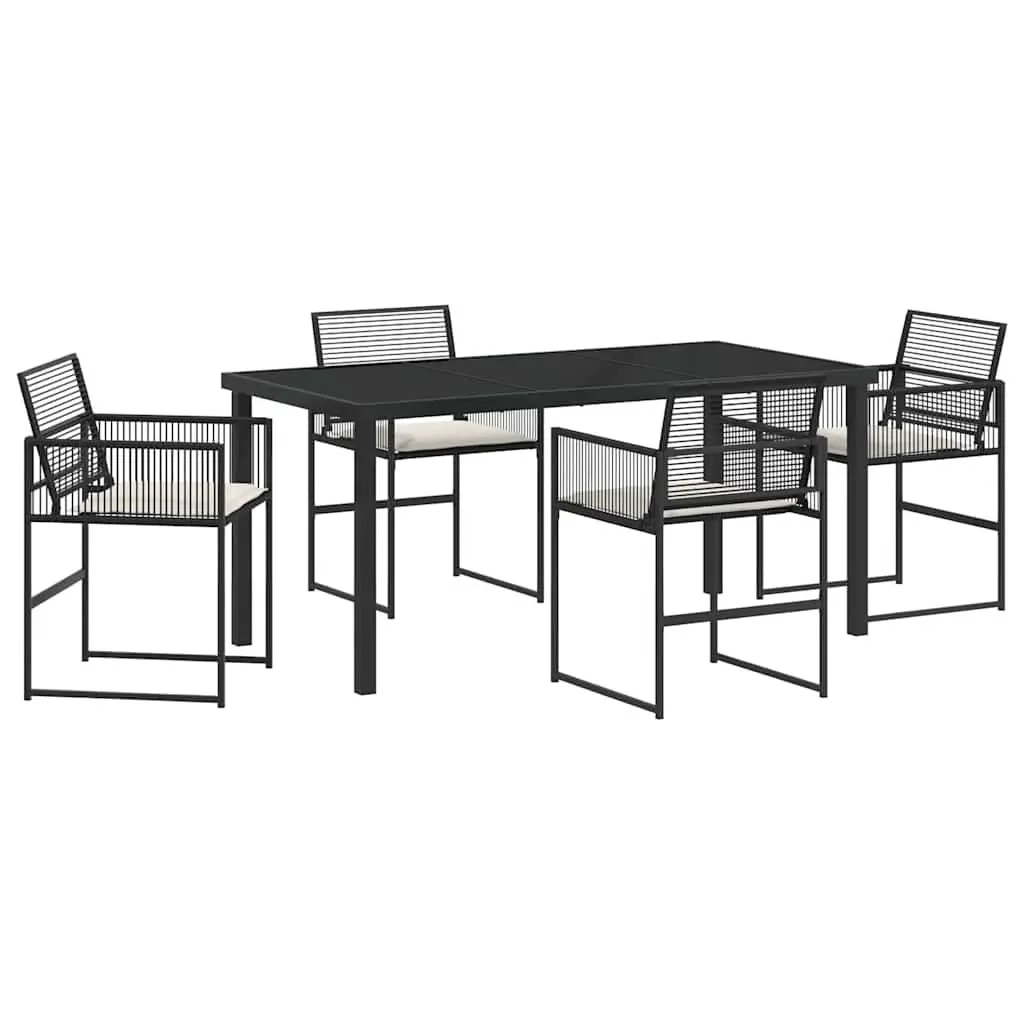 Garden Dining Set 5 Pieces Black Poly Rattan Outdoor Furniture Terrace Patio