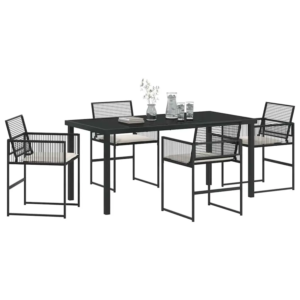 Garden Dining Set 5 Pieces Black Poly Rattan Outdoor Furniture Terrace Patio
