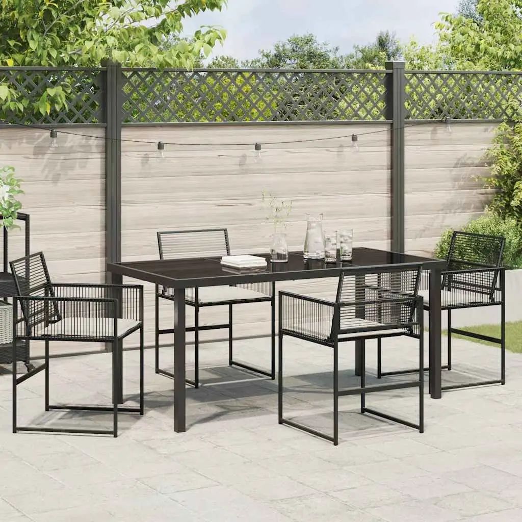Garden Dining Set 5 Pieces Black Poly Rattan Outdoor Furniture Terrace Patio