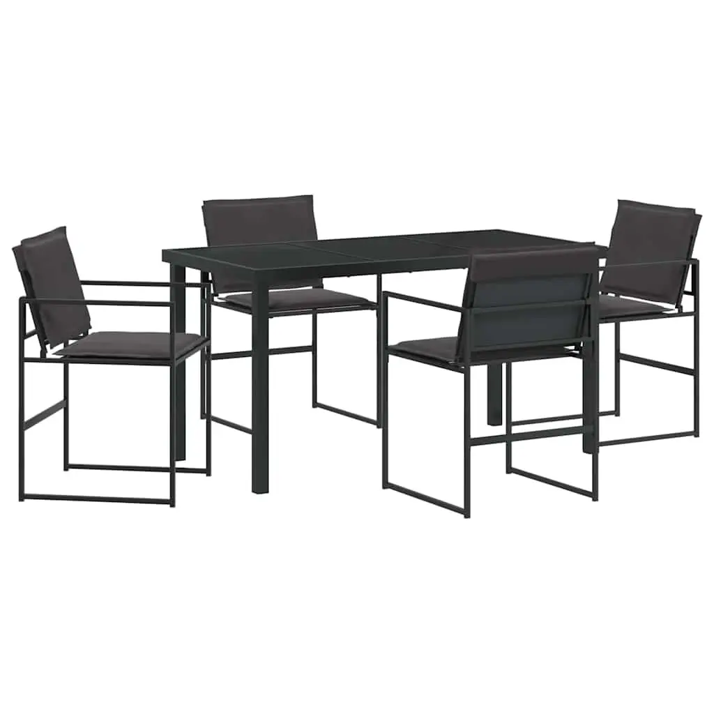 Outdoor Dining Set Black 5 Piece Steel Frame Table Chairs Textilene Fabric