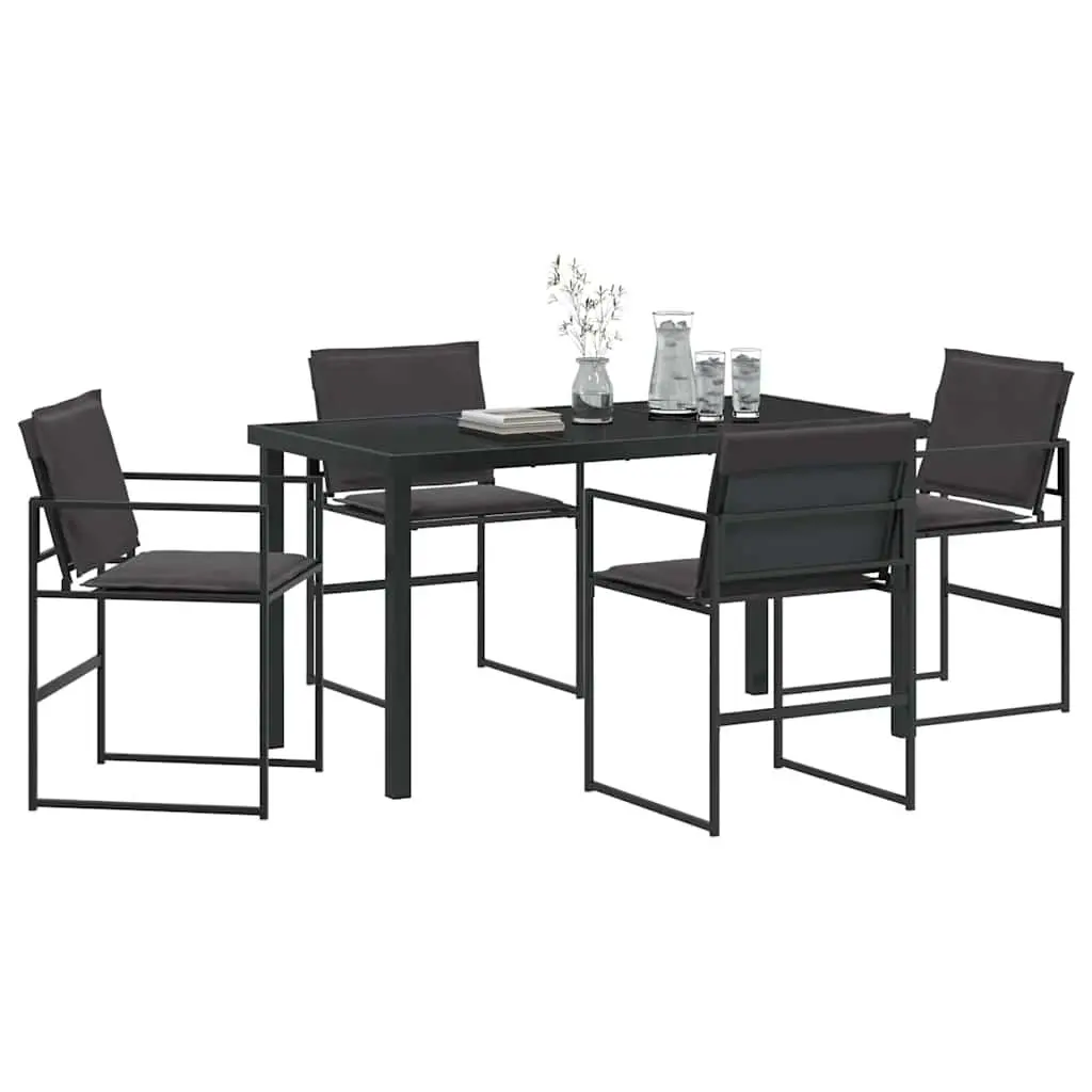Outdoor Dining Set Black 5 Piece Steel Frame Table Chairs Textilene Fabric