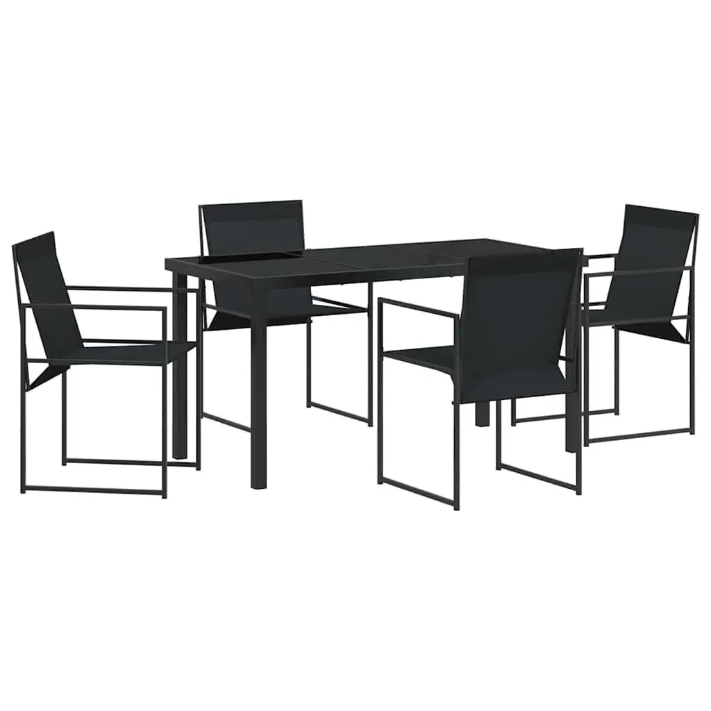 Outdoor Dining Set Black 5 Pieces Steel Textilene Chairs Table