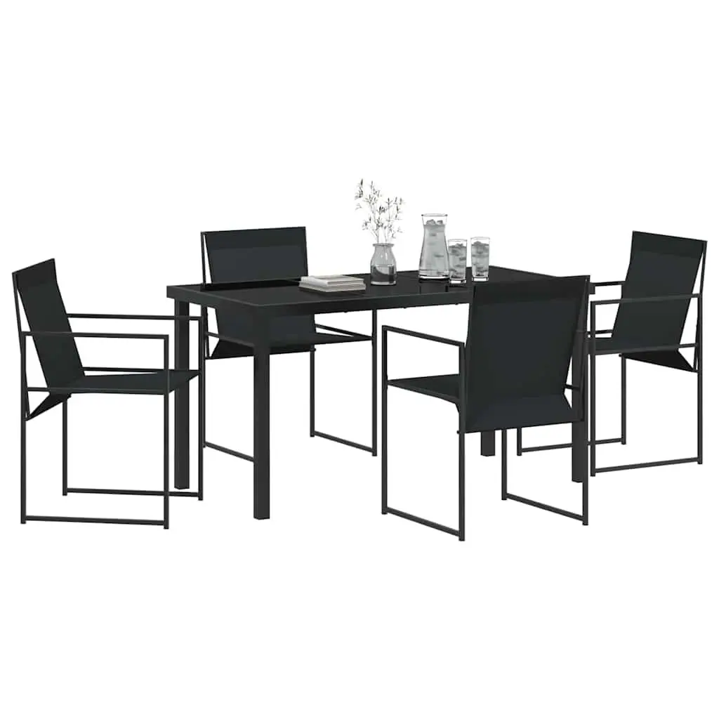 Outdoor Dining Set Black 5 Pieces Steel Textilene Chairs Table