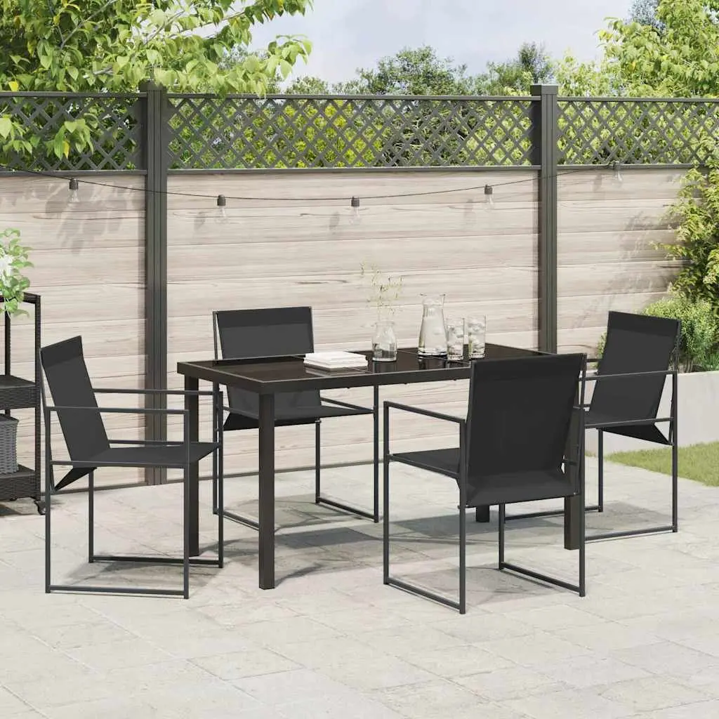 Outdoor Dining Set Black 5 Pieces Steel Textilene Chairs Table