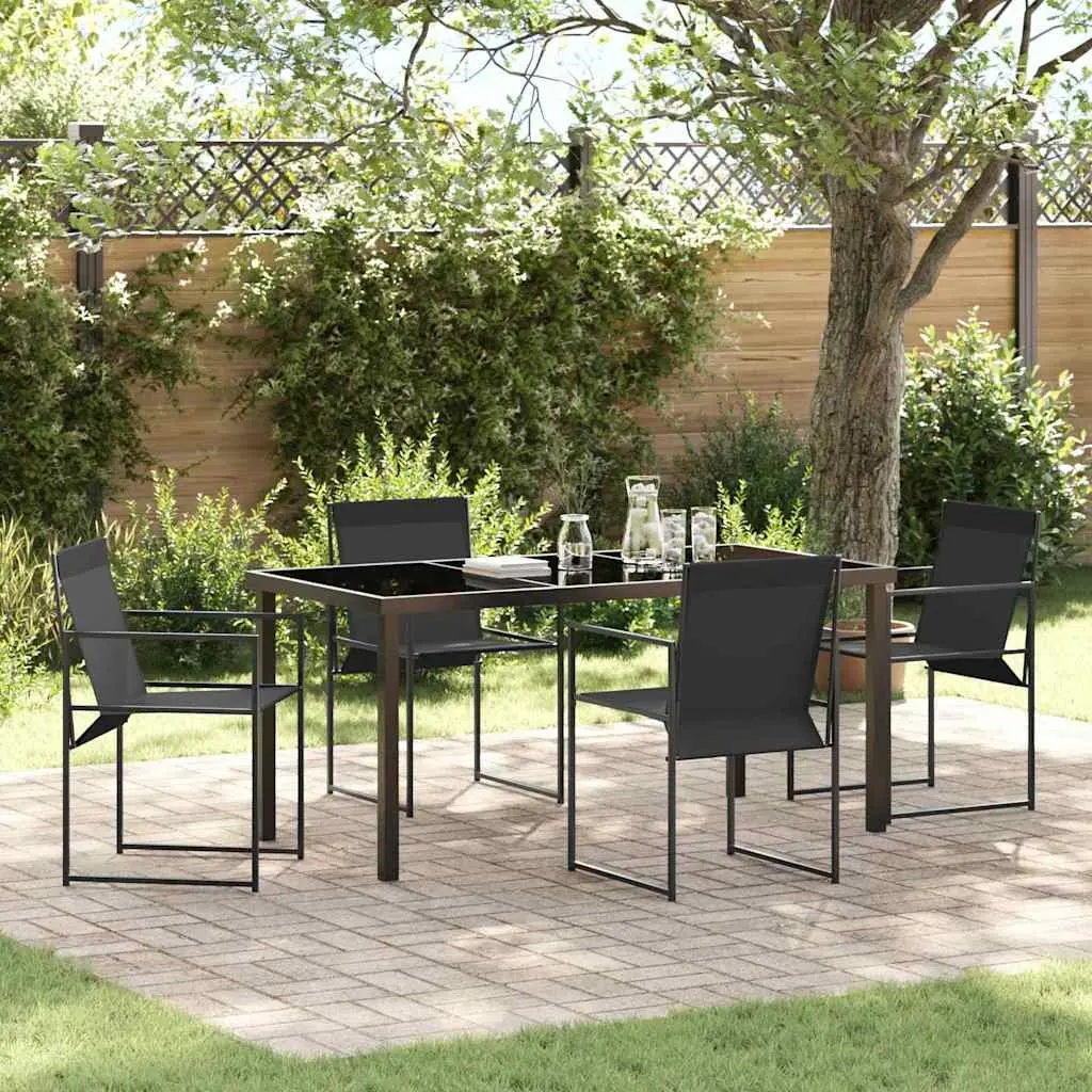 Garden Dining Set 5 Piece Outdoor Patio Furniture Black Textilene Steel Chairs