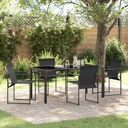 Garden Dining Set 5 Piece Outdoor Patio Furniture Black Textilene Steel Chairs