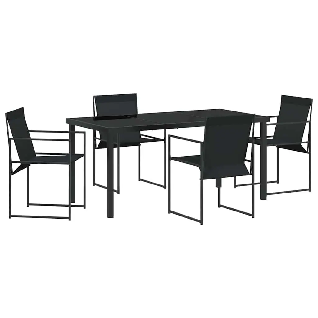 Garden Dining Set 5 Piece Outdoor Patio Furniture Black Textilene Steel Chairs
