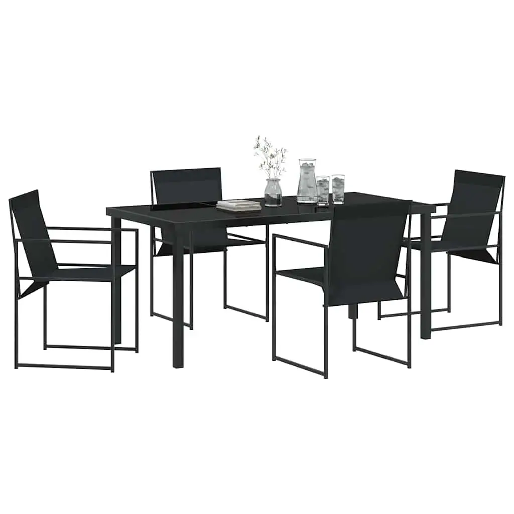 Garden Dining Set 5 Piece Outdoor Patio Furniture Black Textilene Steel Chairs