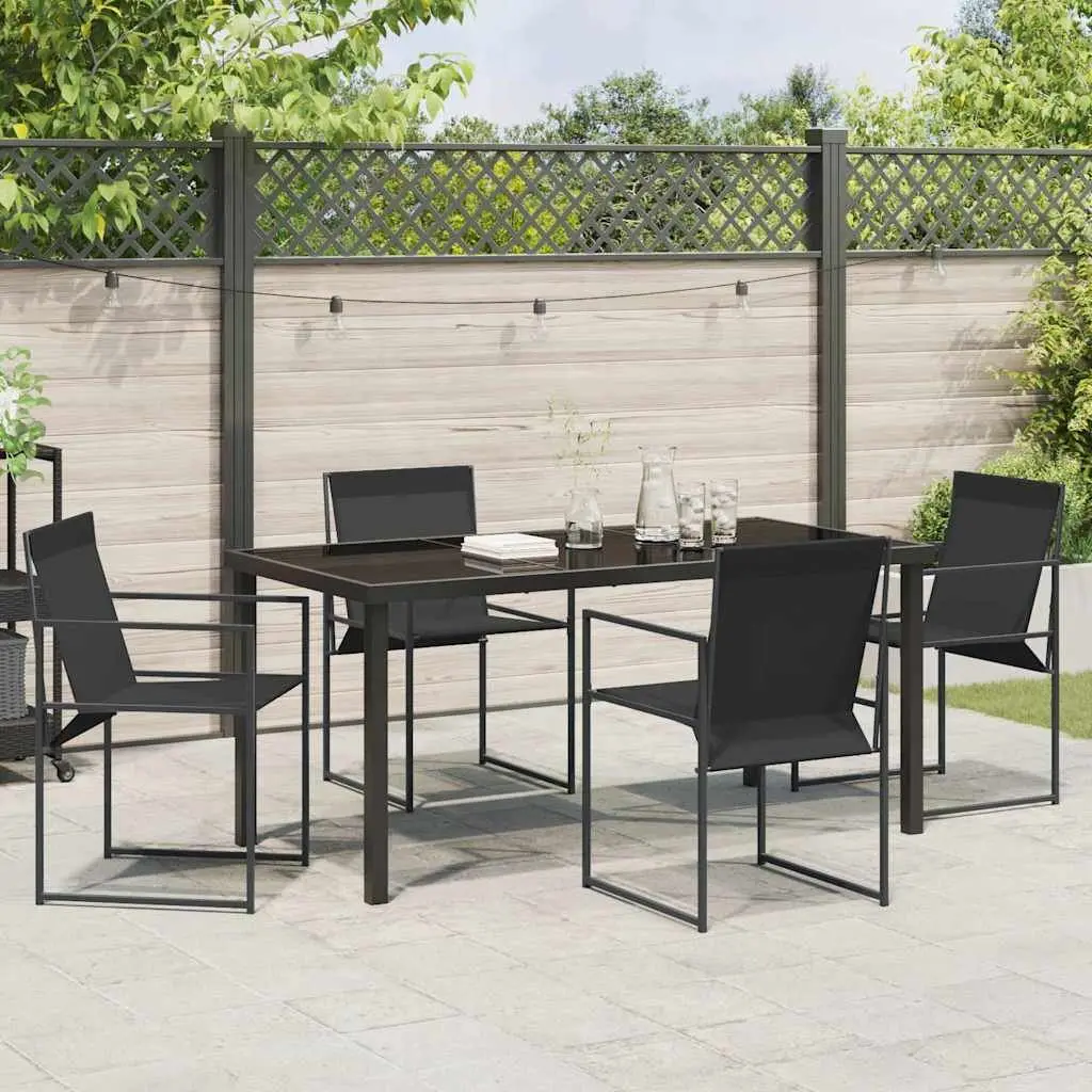 Garden Dining Set 5 Piece Outdoor Patio Furniture Black Textilene Steel Chairs