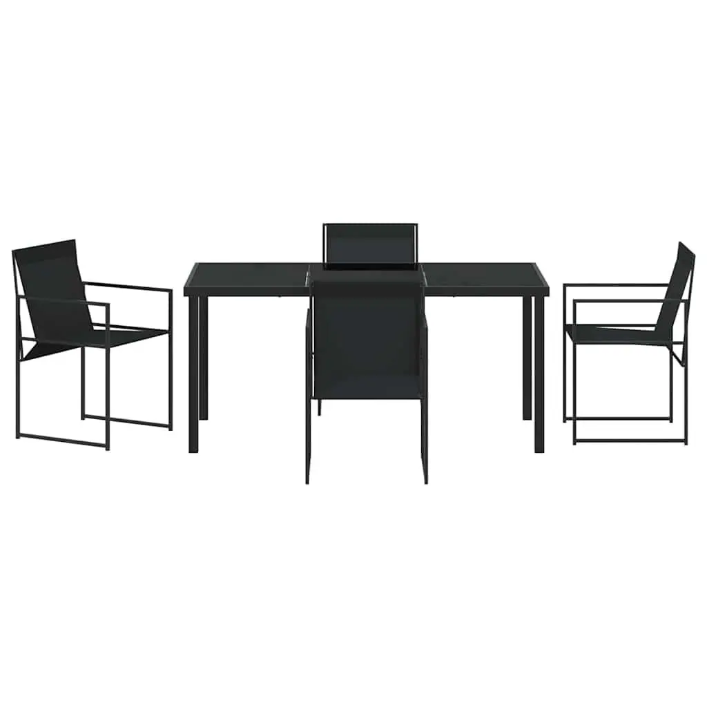 Garden Dining Set 5 Piece Outdoor Patio Furniture Black Textilene Steel Chairs