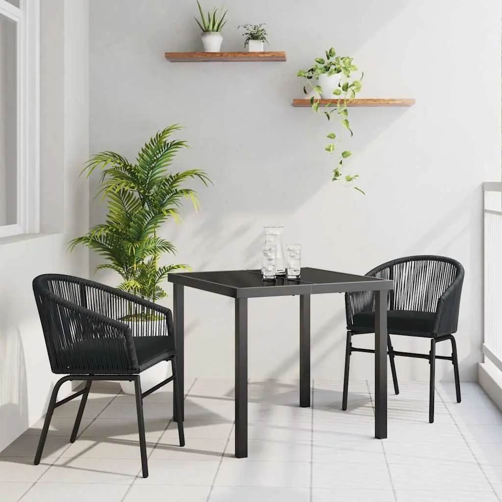 Garden Dining Set Black 3 Piece Steel Outdoor Furniture Backrest Cushions