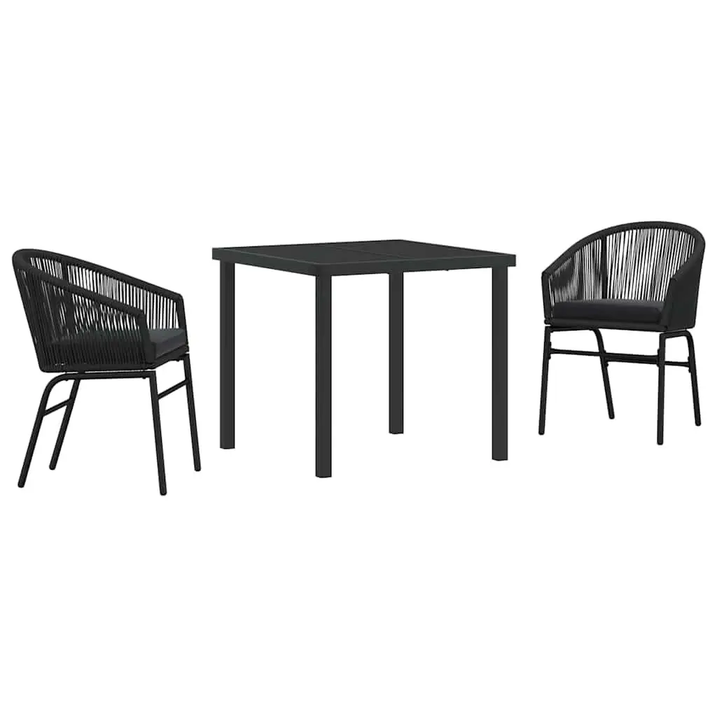 Garden Dining Set Black 3 Piece Steel Outdoor Furniture Backrest Cushions