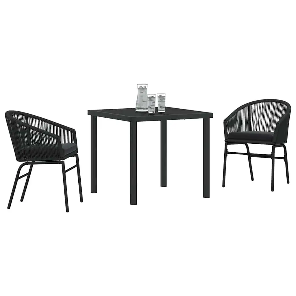 Garden Dining Set Black 3 Piece Steel Outdoor Furniture Backrest Cushions