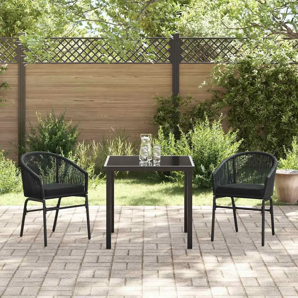 Garden Dining Set Black 3 Piece Steel Outdoor Furniture Backrest Cushions