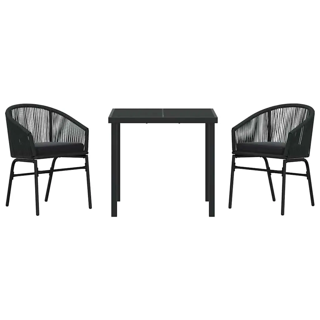 Garden Dining Set Black 3 Piece Steel Outdoor Furniture Backrest Cushions