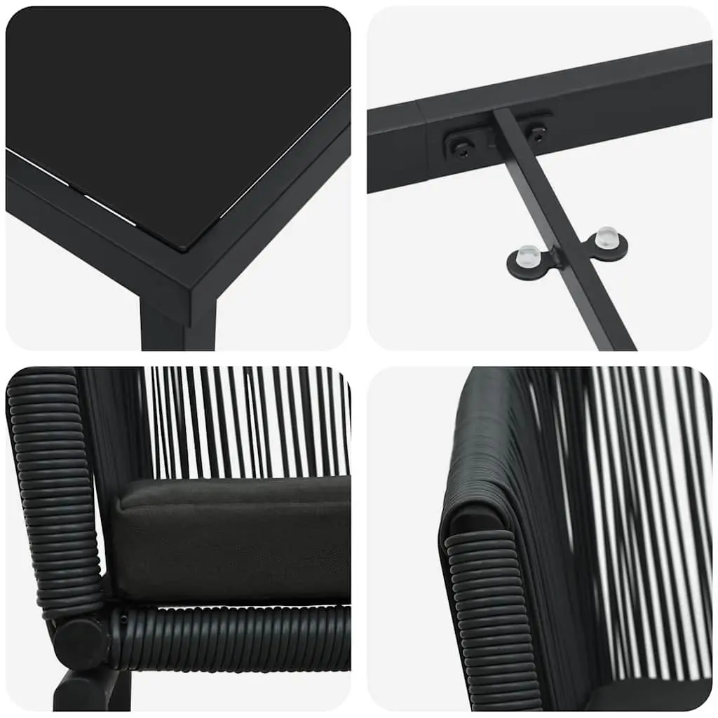 Garden Dining Set Black 3 Piece Steel Outdoor Furniture Backrest Cushions