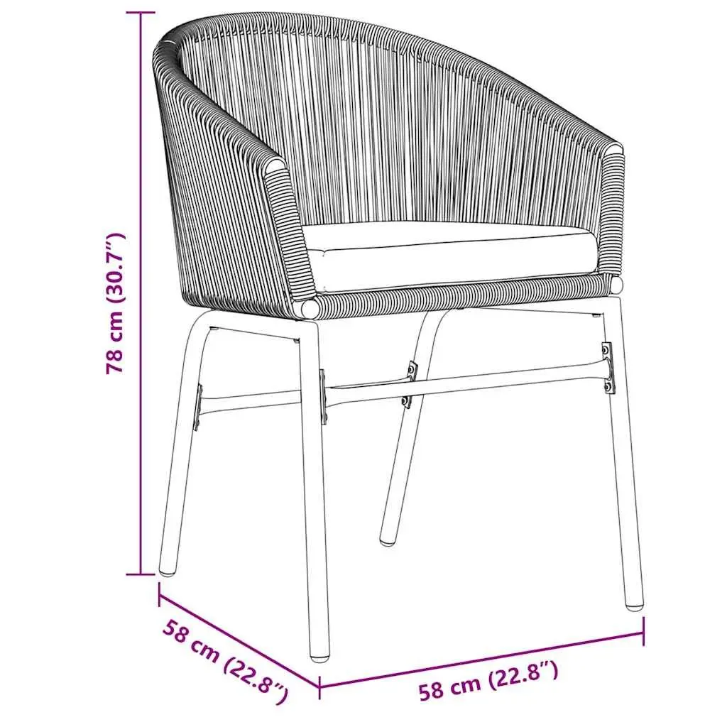 Garden Dining Set Black 3 Piece Steel Outdoor Furniture Backrest Cushions