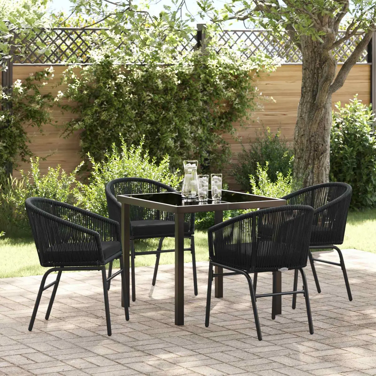 5-Piece Black Steel Dining Set for Outdoor Spaces