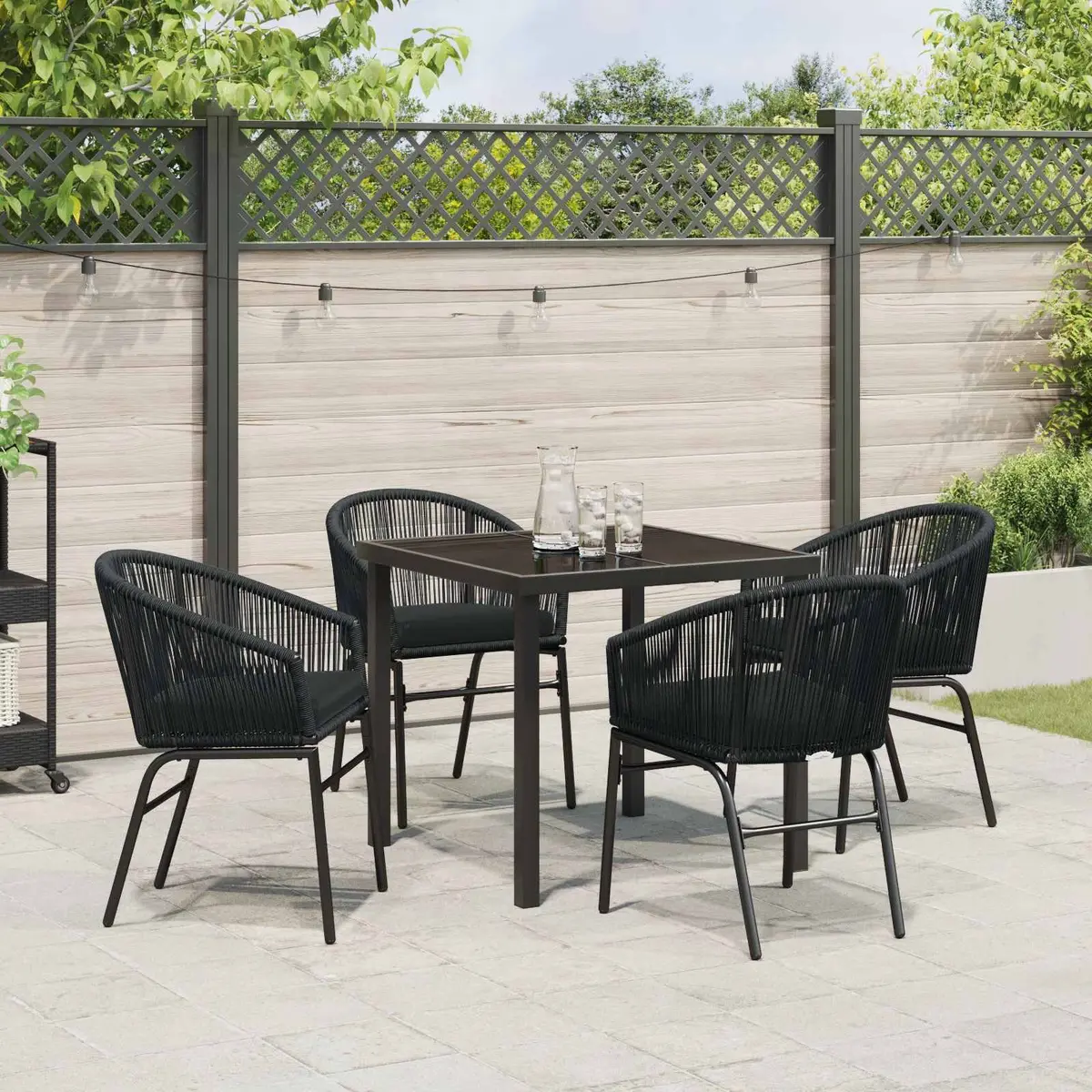 5-Piece Black Steel Dining Set for Outdoor Spaces