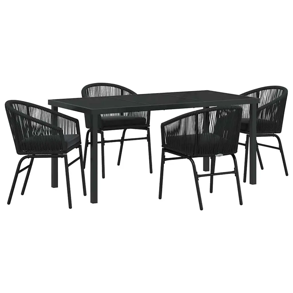 Garden Dining Set 5 Piece Black Steel Outdoor Furniture Patio Table Chairs