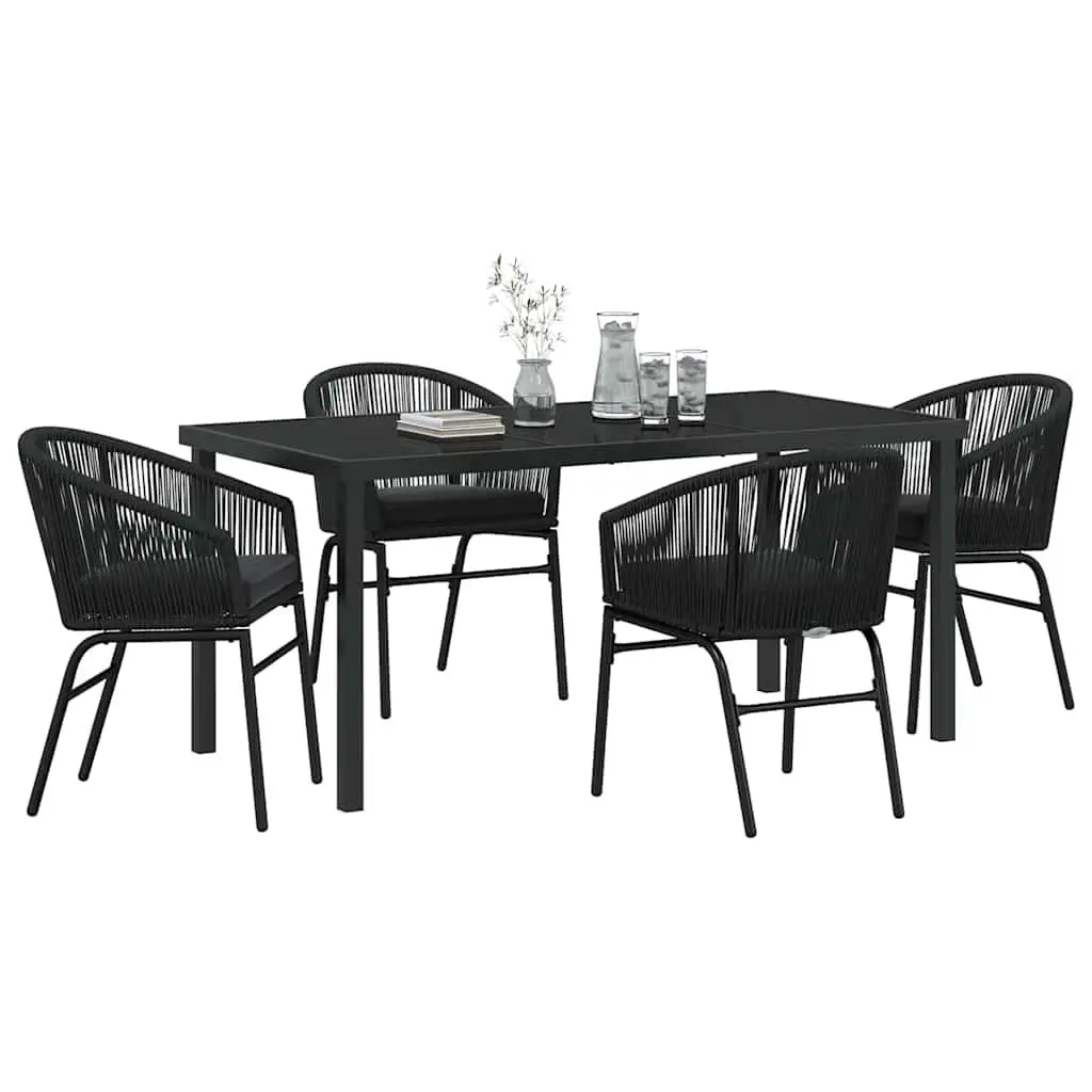 Garden Dining Set 5 Piece Black Steel Outdoor Furniture Patio Table Chairs