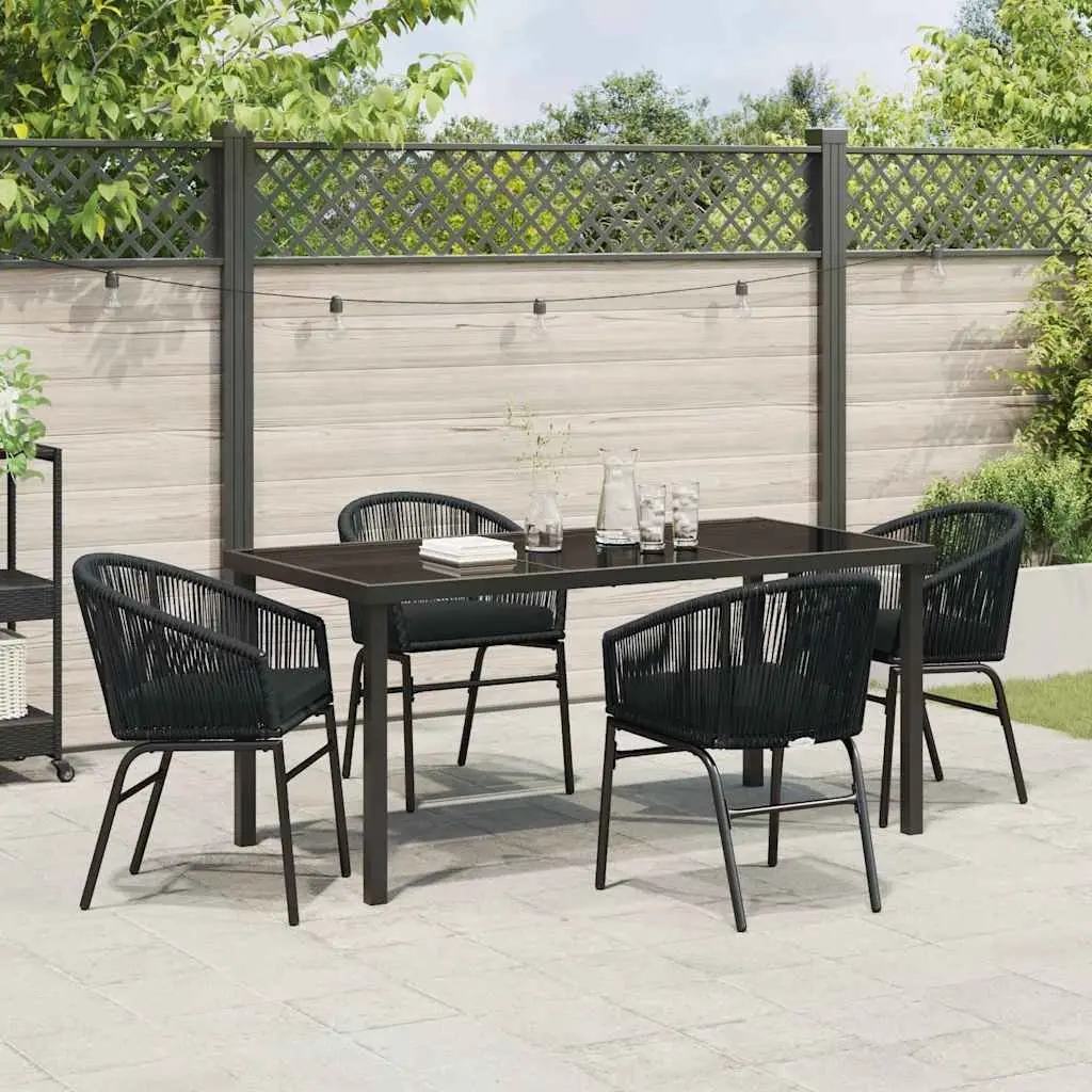 Garden Dining Set 5 Piece Black Steel Outdoor Furniture Patio Table Chairs