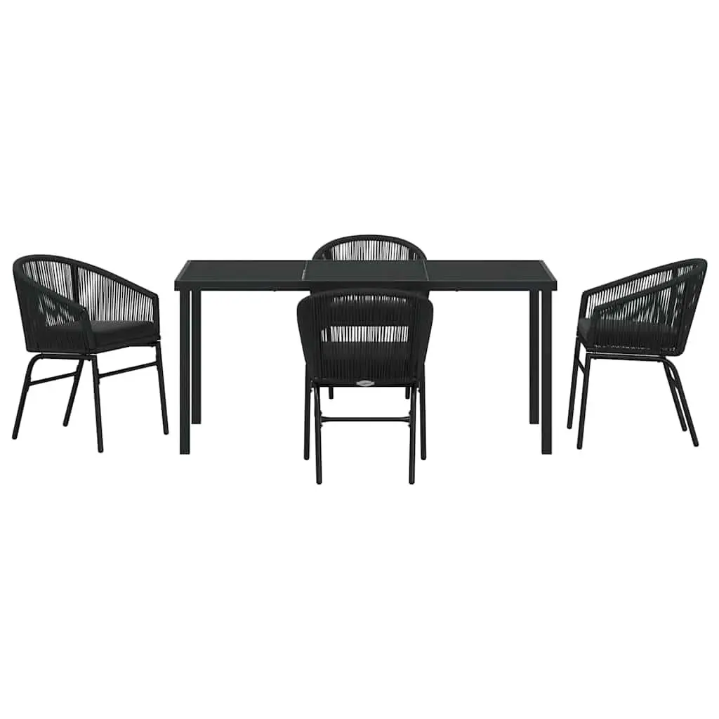 Garden Dining Set 5 Piece Black Steel Outdoor Furniture Patio Table Chairs