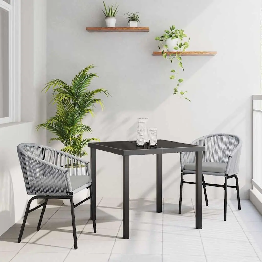 Garden Dining Set 3 Piece Outdoor Furniture Steel Tempered Glass Top Anthracite
