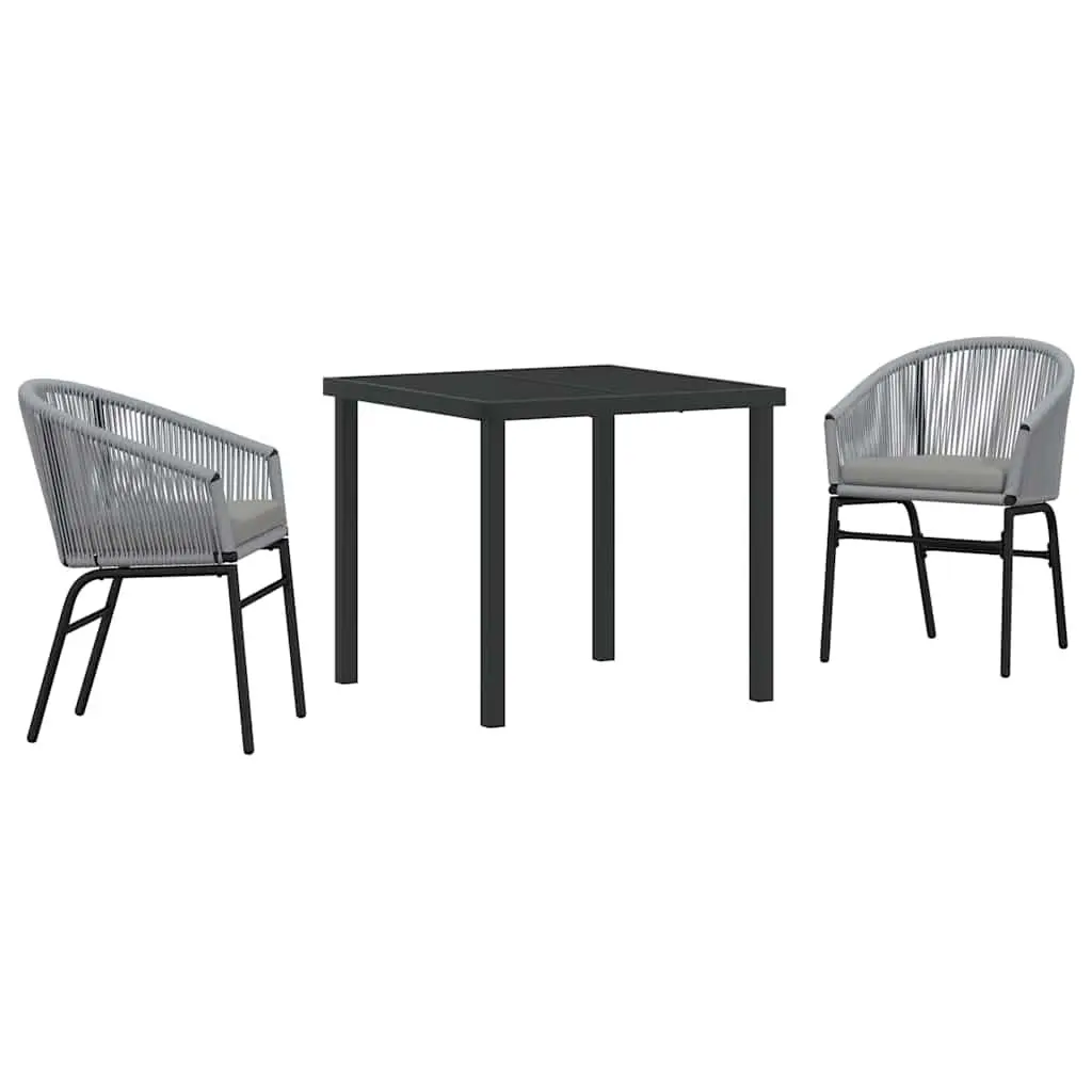 Garden Dining Set 3 Piece Outdoor Furniture Steel Tempered Glass Top Anthracite