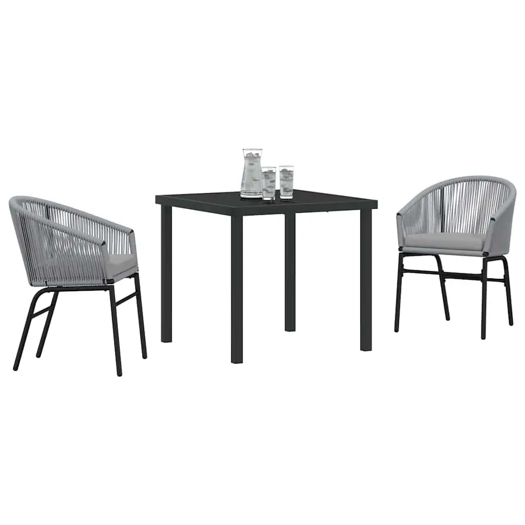 Garden Dining Set 3 Piece Outdoor Furniture Steel Tempered Glass Top Anthracite
