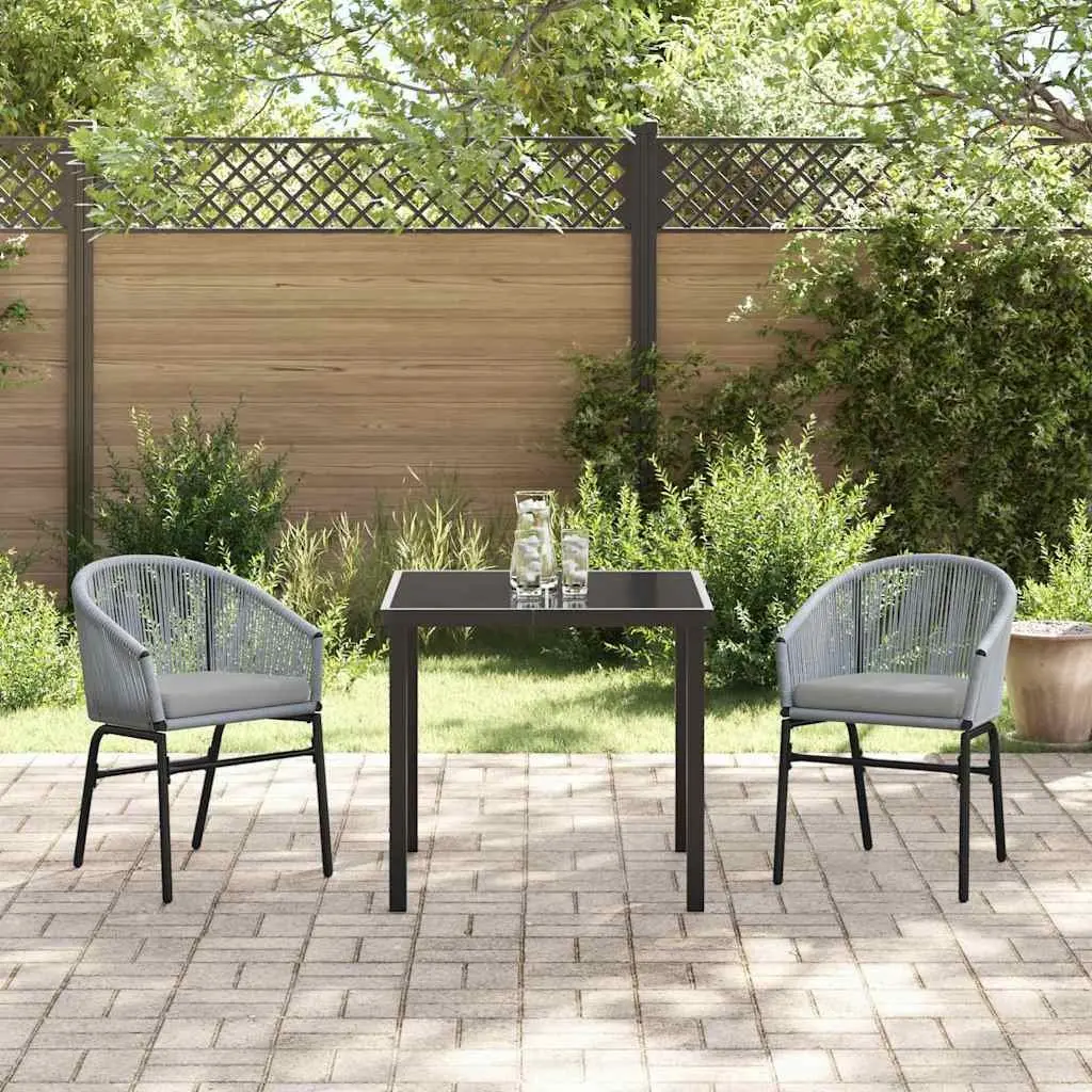 Garden Dining Set 3 Piece Outdoor Furniture Steel Tempered Glass Top Anthracite