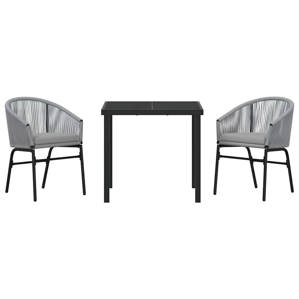Garden Dining Set 3 Piece Outdoor Furniture Steel Tempered Glass Top Anthracite
