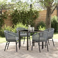 Garden Dining Set 5 pcs Outdoor Furniture Steel Frame Tempered Glass Table