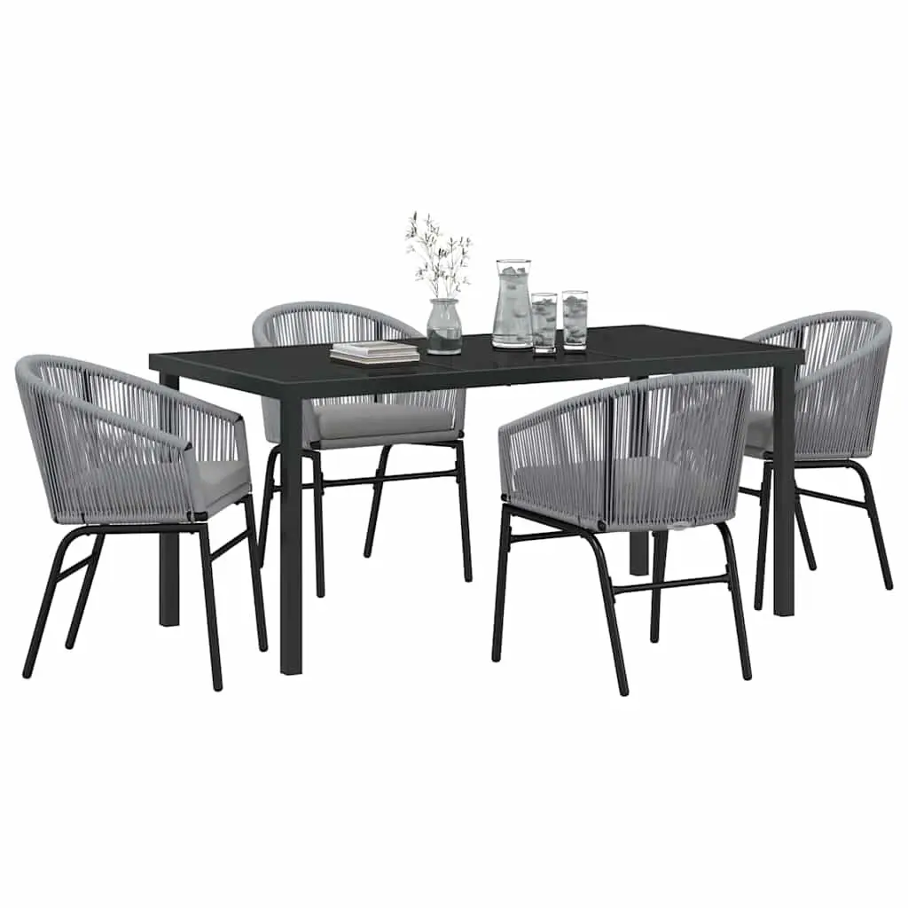 Outdoor Dining Set Anthracite 5 Piece Steel Frame Glass Top