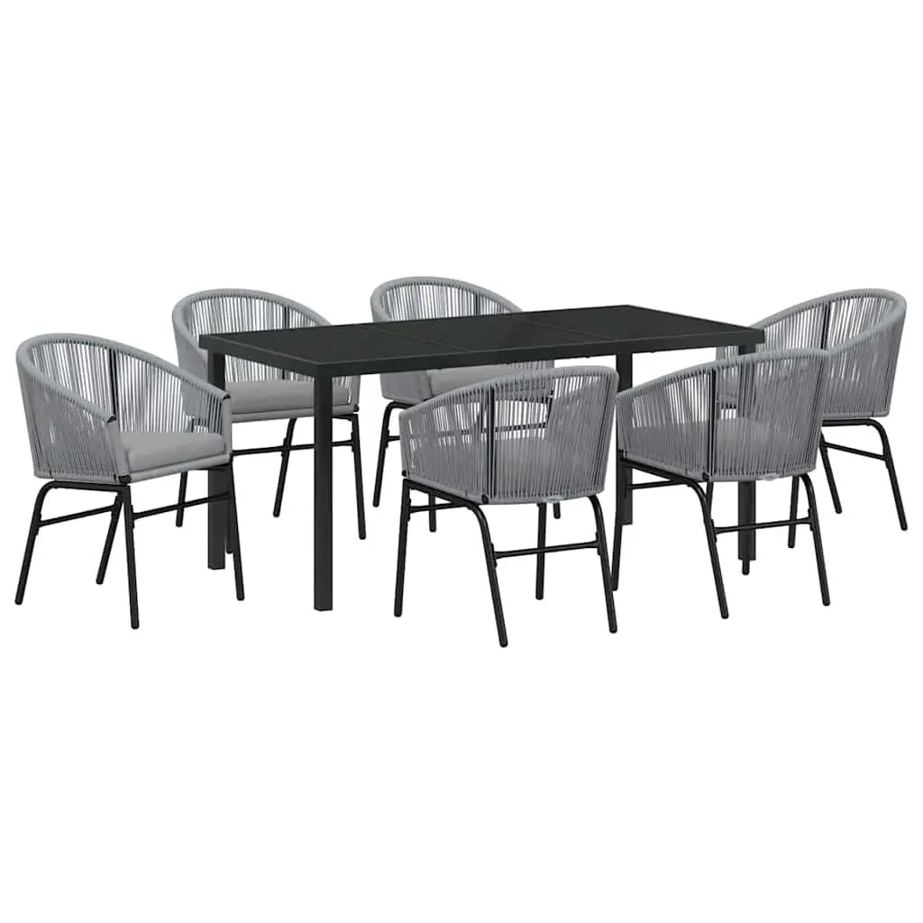 Outdoor Dining Set Anthracite 7 Pieces Steel Frame Tempered Glass Top