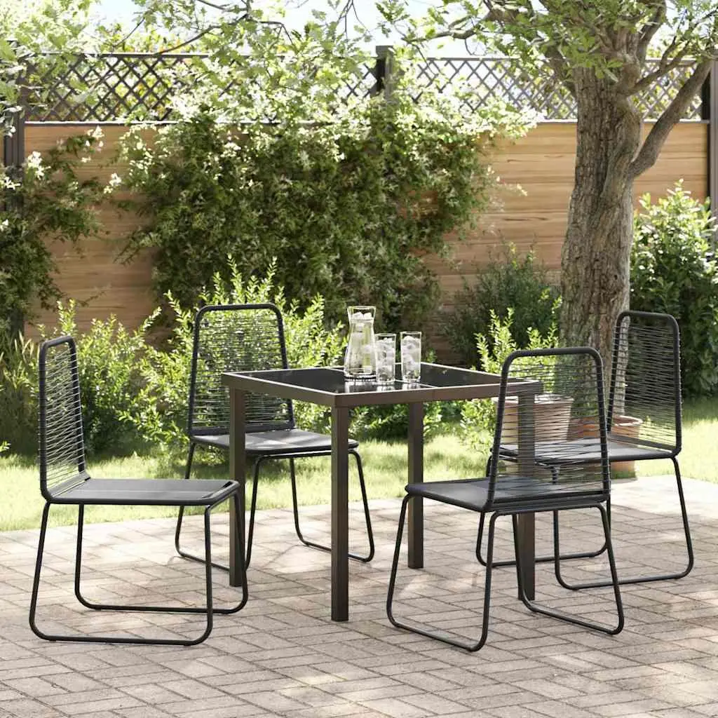 Garden Dining Set Black 5 Pieces Rectangular Outdoor Furniture with Tempered Glass Top and Poly Rattan Seating