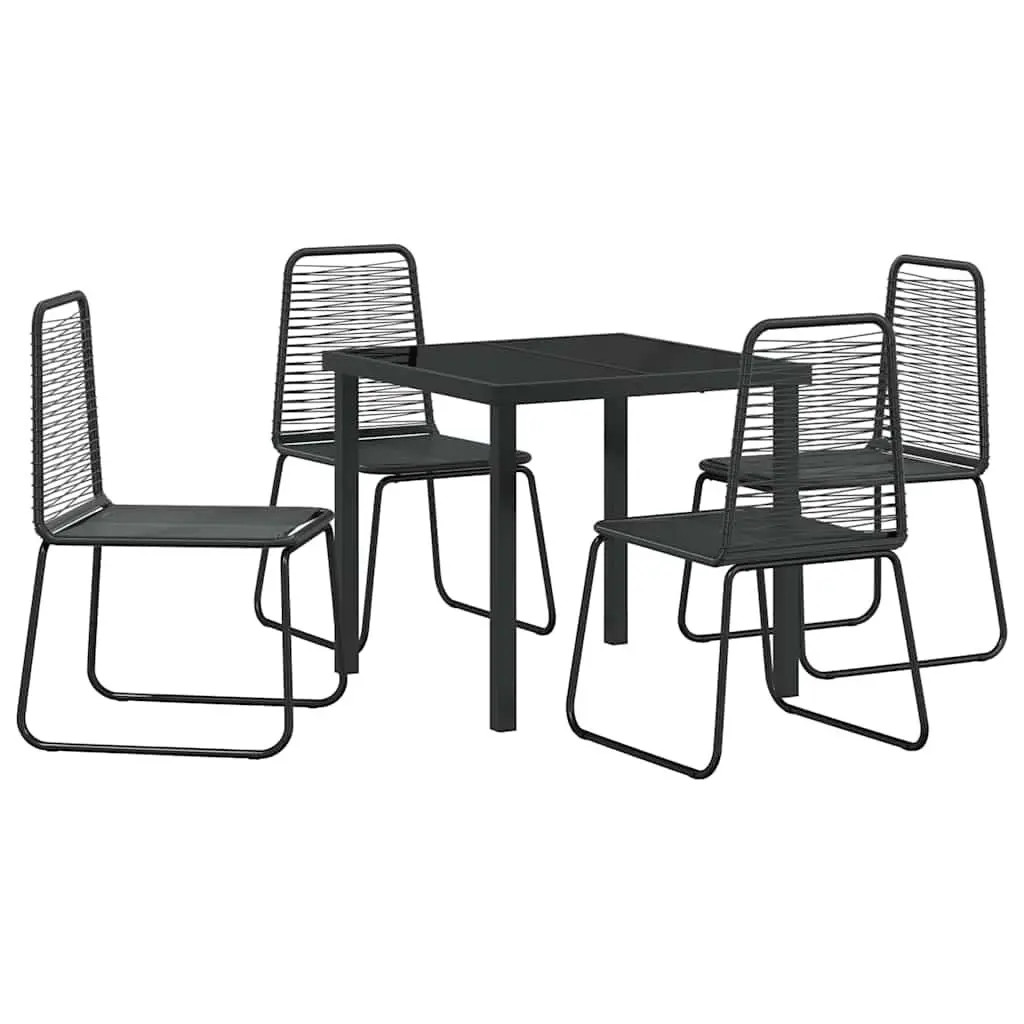 Garden Dining Set Black 5 Pieces Rectangular Outdoor Furniture with Tempered Glass Top and Poly Rattan Seating