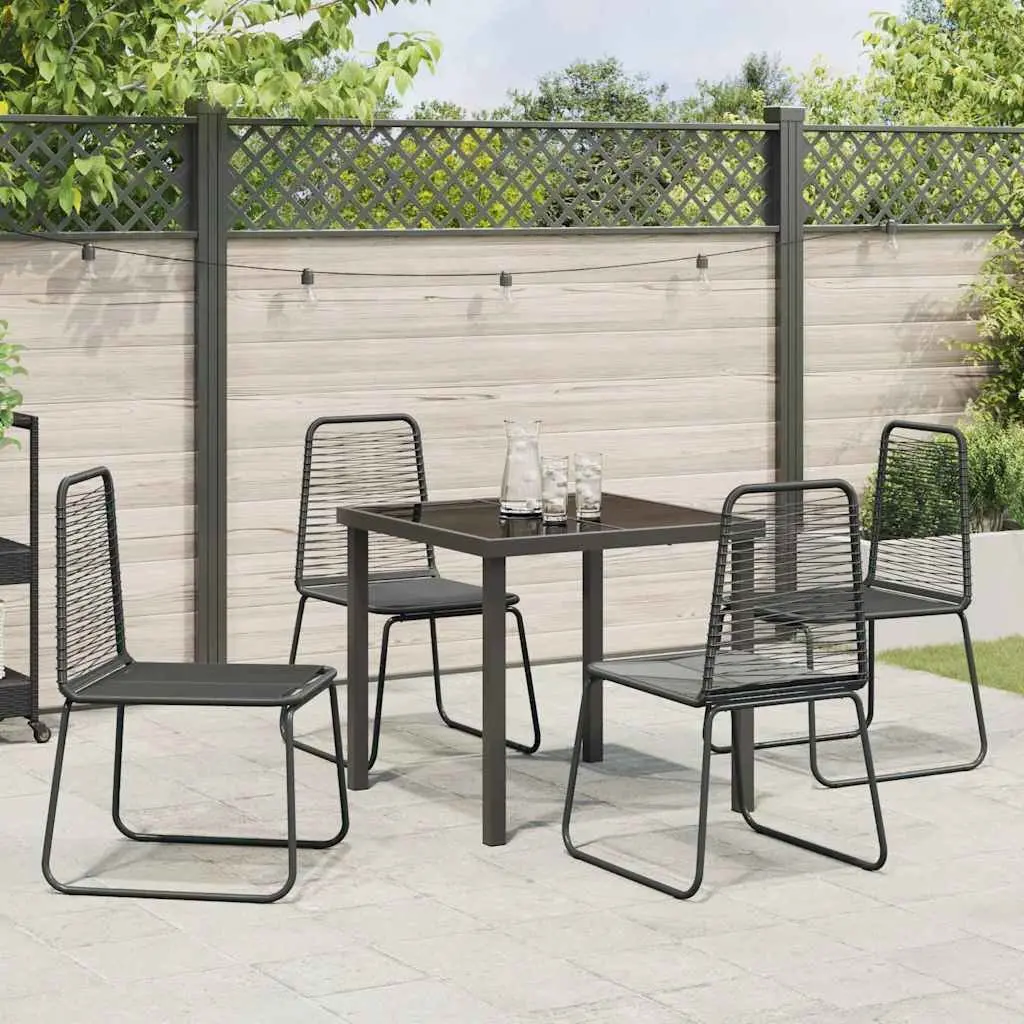 Garden Dining Set Black 5 Pieces Rectangular Outdoor Furniture with Tempered Glass Top and Poly Rattan Seating