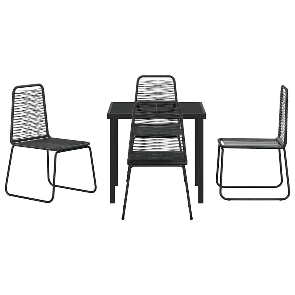 Garden Dining Set Black 5 Pieces Rectangular Outdoor Furniture with Tempered Glass Top and Poly Rattan Seating