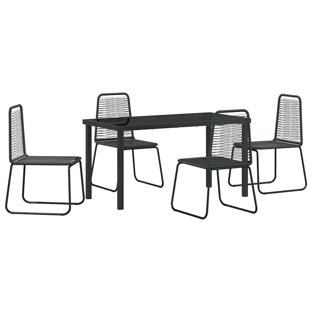 Garden Dining Set 5 pcs Black Steel Outdoor Furniture Rectangular Table Chairs