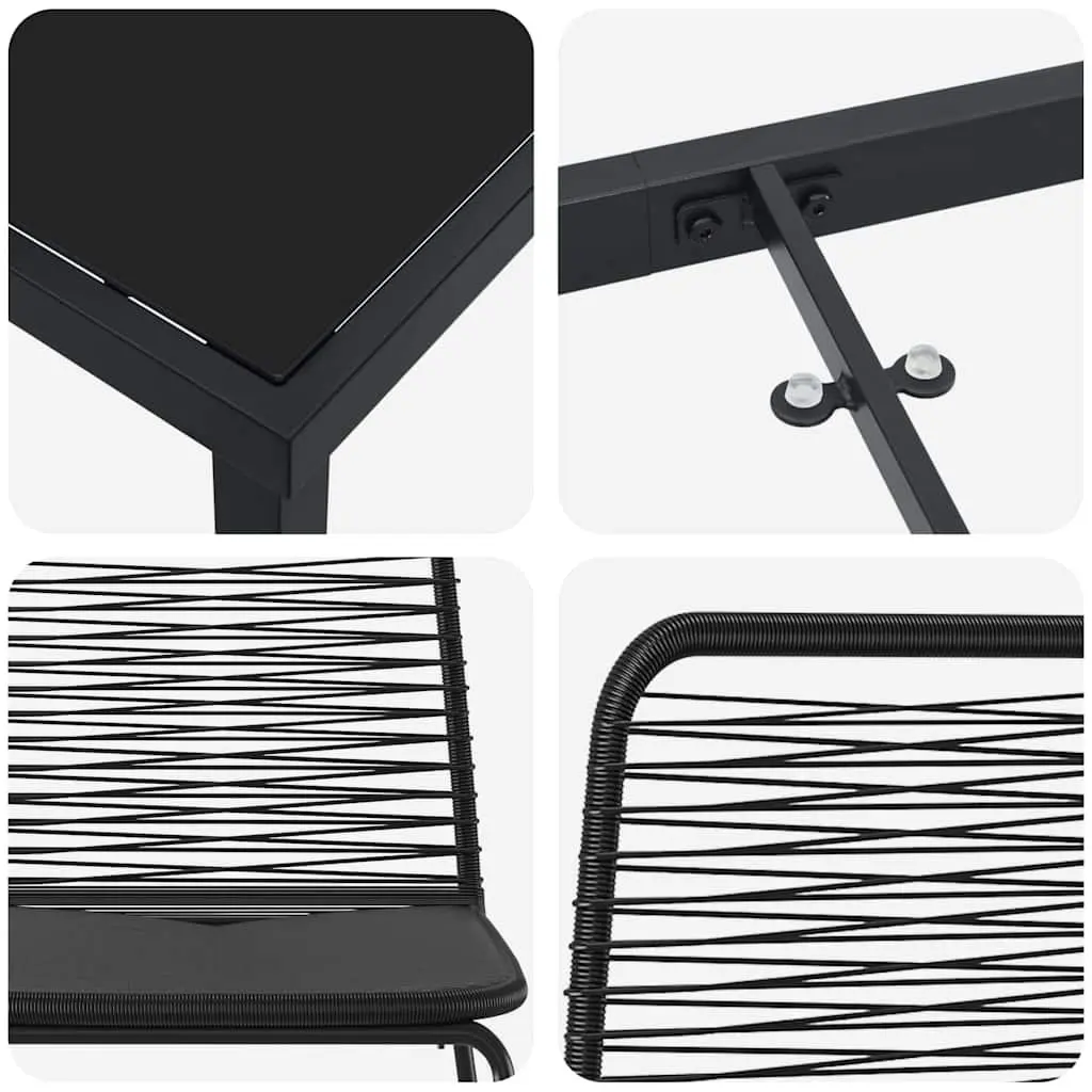 Garden Dining Set 5 pcs Black Steel Outdoor Furniture Rectangular Table Chairs