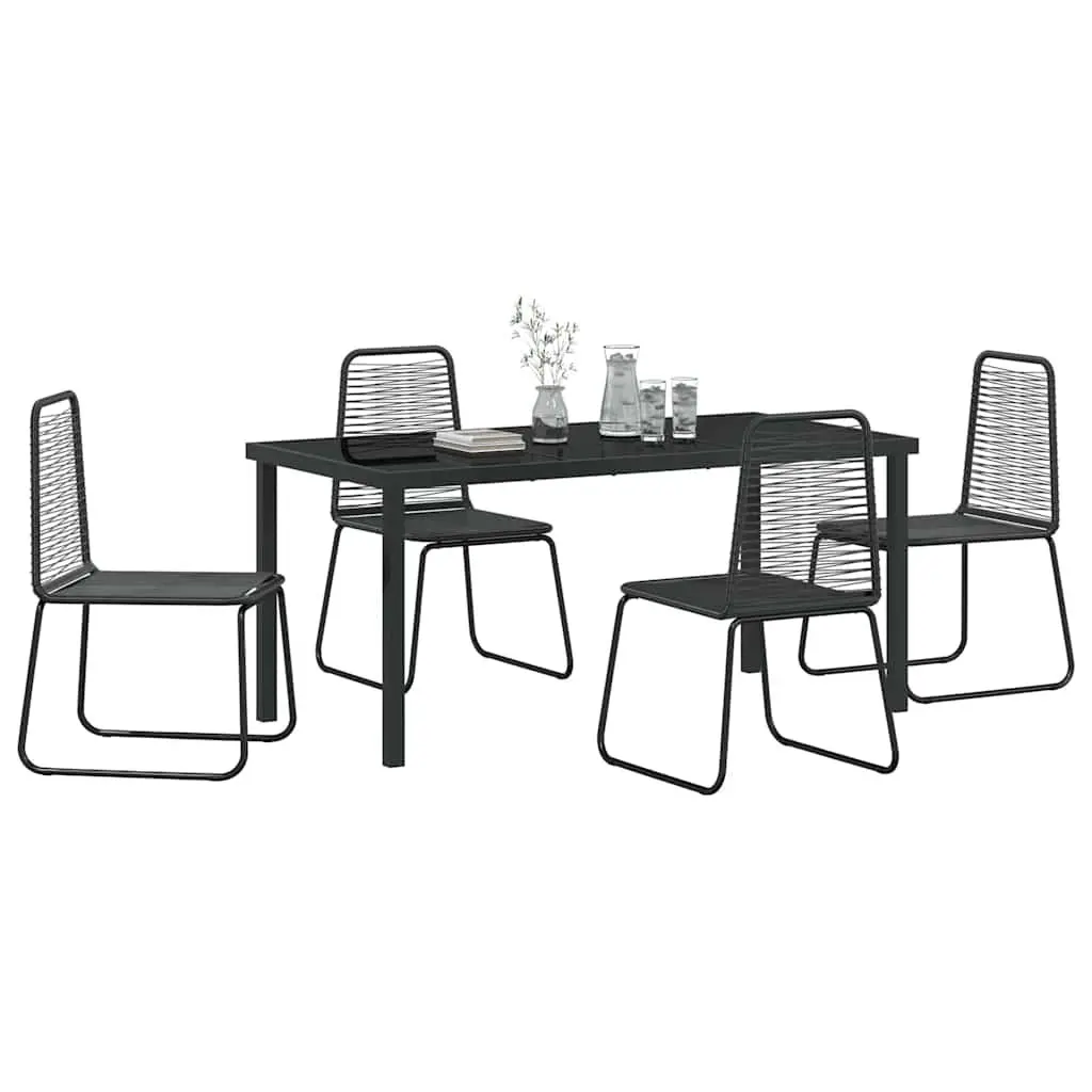Garden Dining Set Black 5 Piece Rectangular Table and Chairs Outdoor Furniture