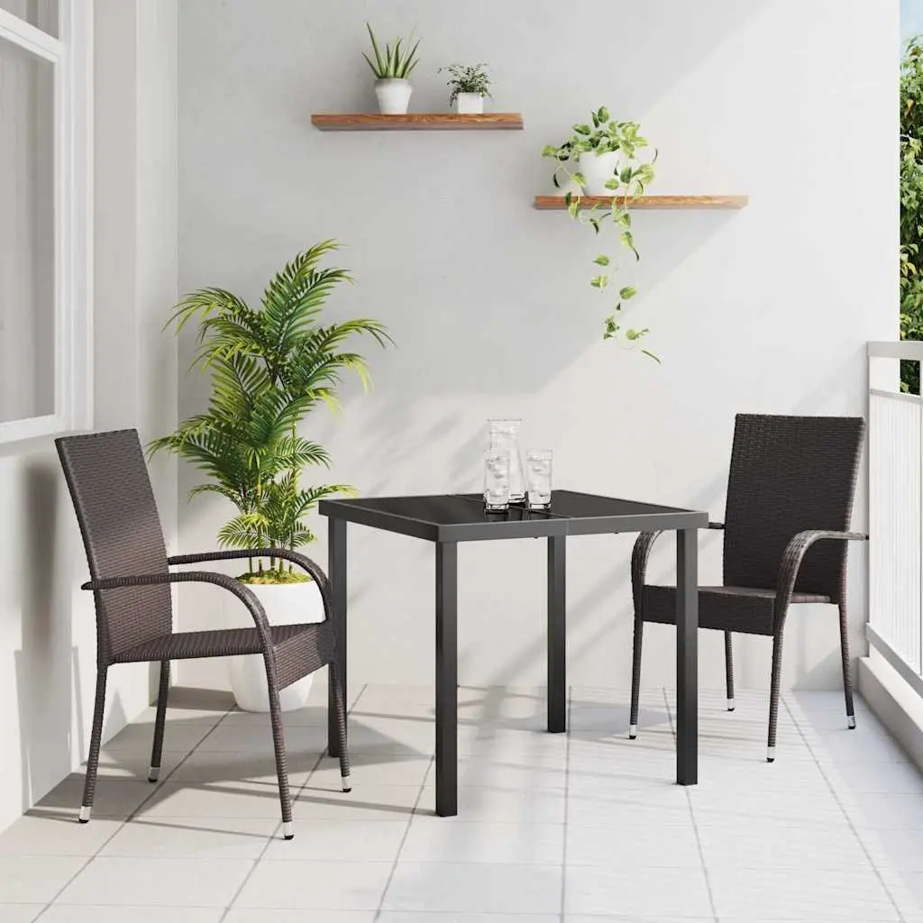 Garden Dining Set Brown 3 Pieces Poly Rattan Steel Frame Outdoor Furniture